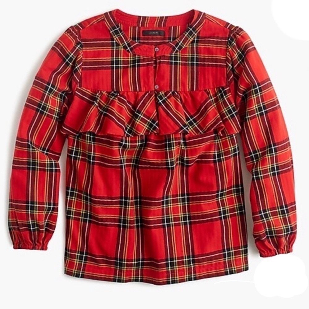 J. Crew Plaid Ruffled Top in Festival Red Small - Picture 2 of 12